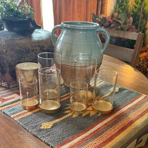 Glass Tumbler Set with Gold Base - Clear/Gold